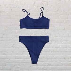 🆕 Amazon ruched style fabric blue with purple undertone bikini